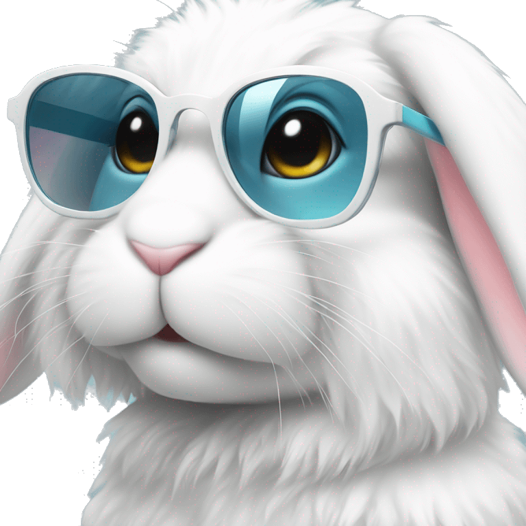 cute super fluffy white bunny with stylish glasses emoji