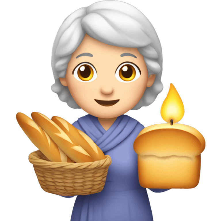 Granny with candle, bread and wheat emoji