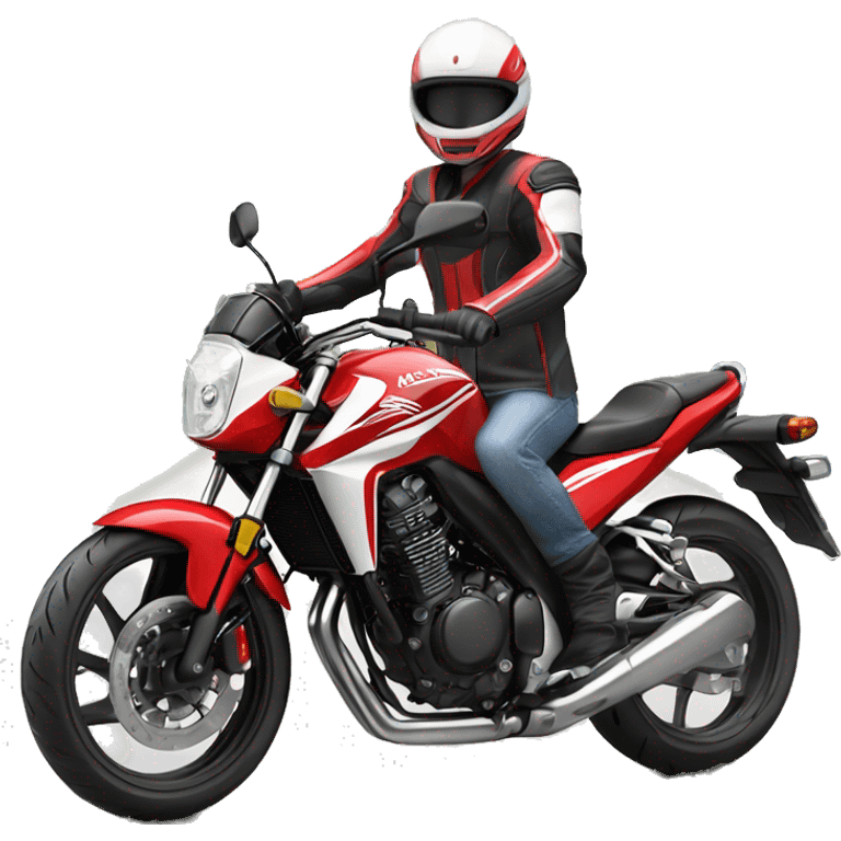 Red and white 2015 Honda CB500F with rider emoji