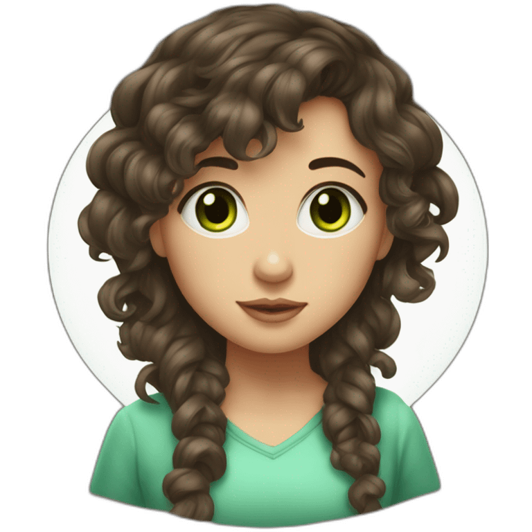 Fille brune cheveux bouclés yeux vert emoji