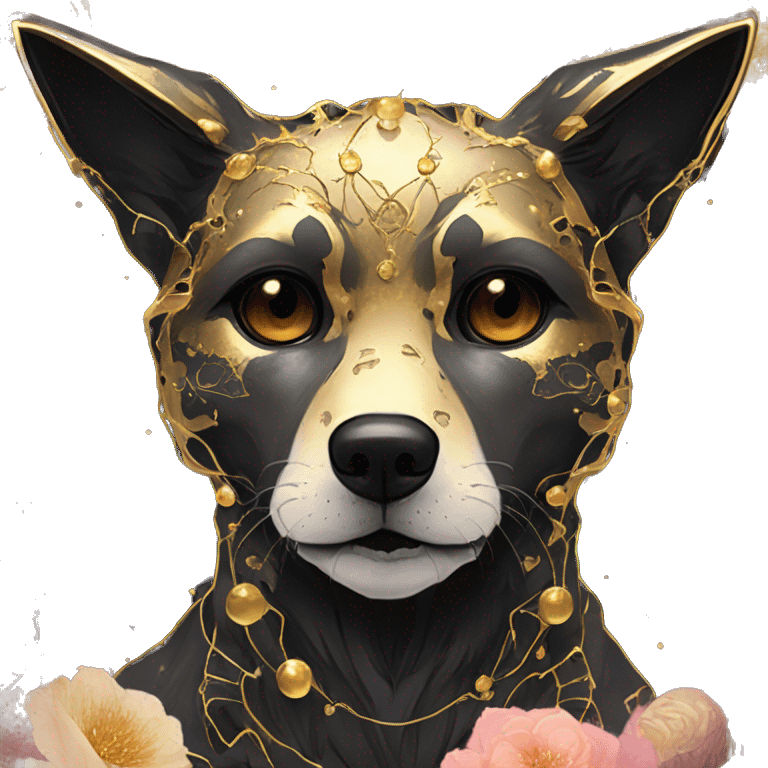 iridescent kintsugi fluffy zombie black brown gold dog fox head zombie skeleton gold mechanical nebula galaxy stars colorful flowers fairy lights vintage zombie emoji