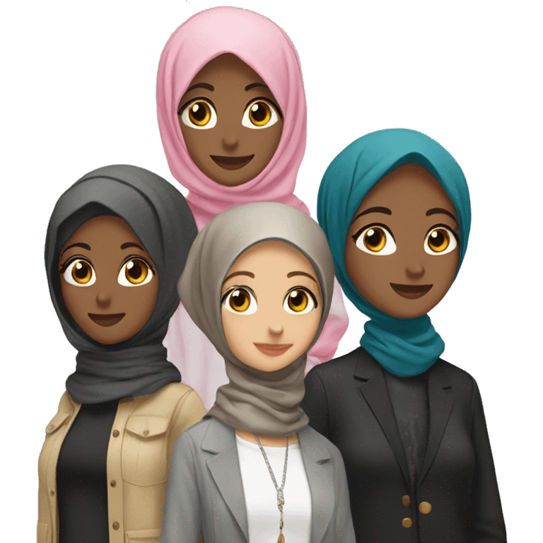 A group of five stylish friends two wearing hijab emoji