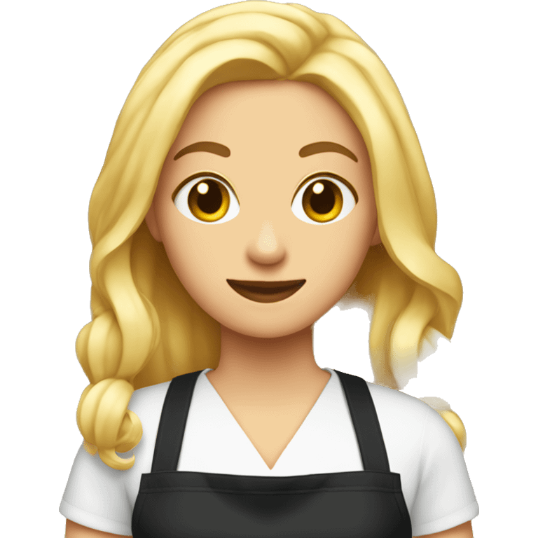 A tall blonde hairdress with black apron and scissors emoji