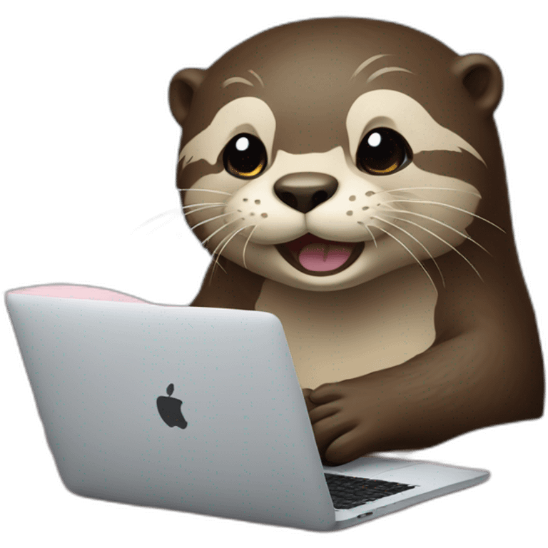 female otter use a macbook while against a pillow emoji