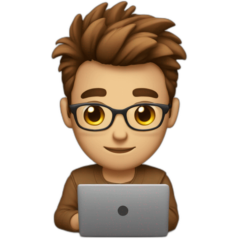 Cute programmer on his laptop with lighted skin a brown quiff and brown eyes and very little beard  emoji