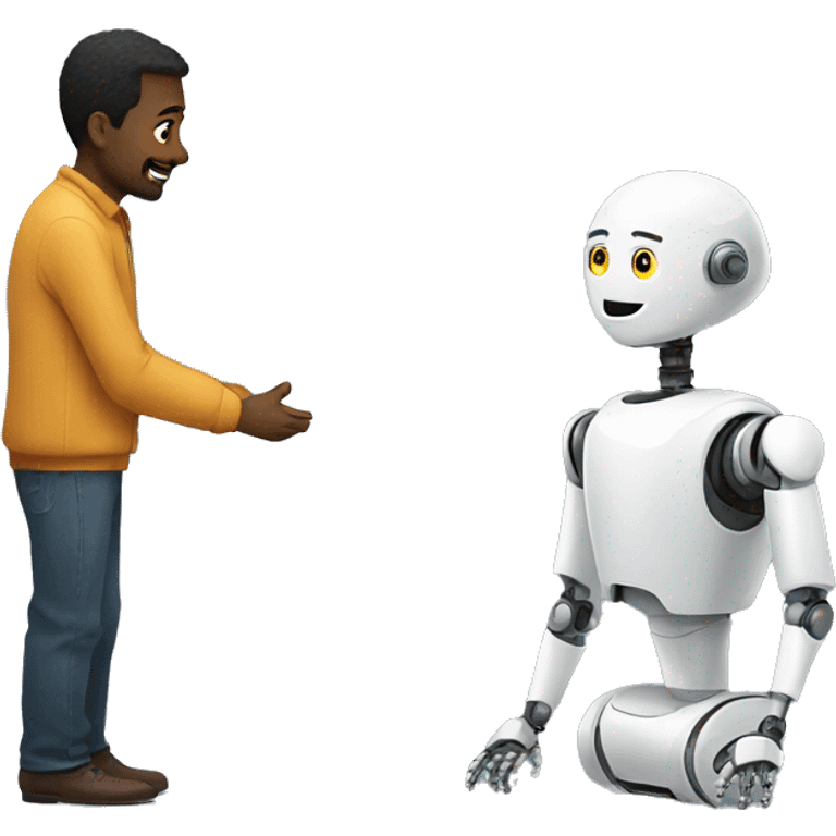 man is talking with robot emoji