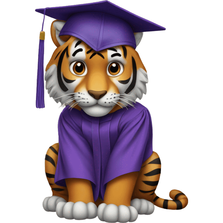 Tiger with purple graduation hat emoji