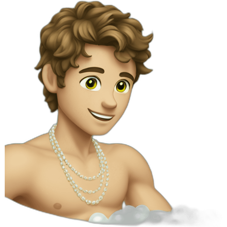 Posh-muscle-boy-brown-hair-green-eyes-pearl-necklace-in-golden-bathtub emoji