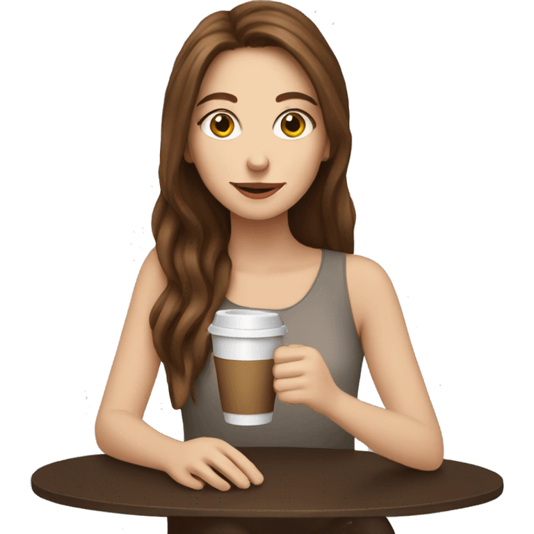 white girl with brown hair drinking coffee emoji