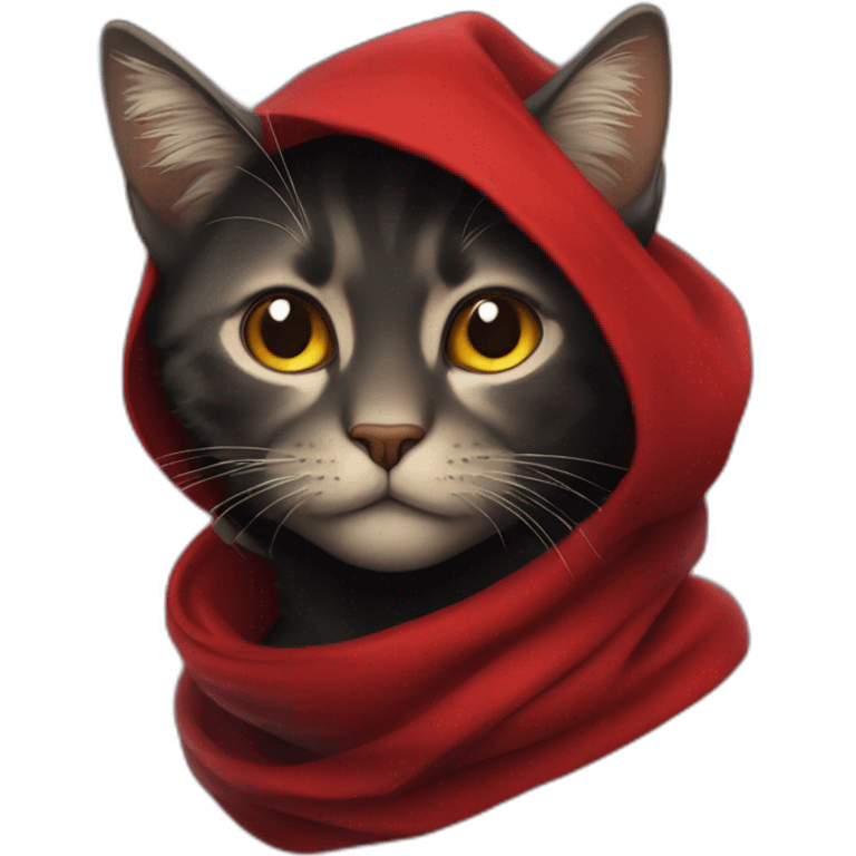 Chat noir avec un foulard rouge emoji