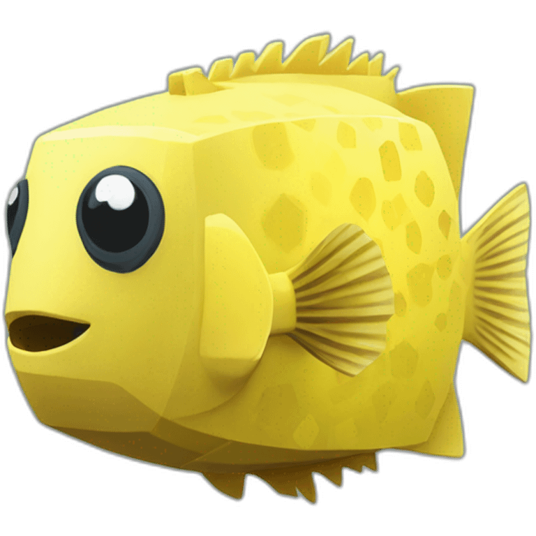 cube yellow fugu fish with two fins in minecraft style full size emoji