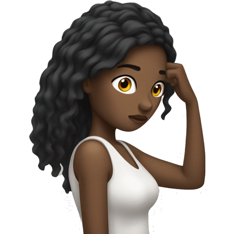 woman holding head stressed black hair white skin emoji