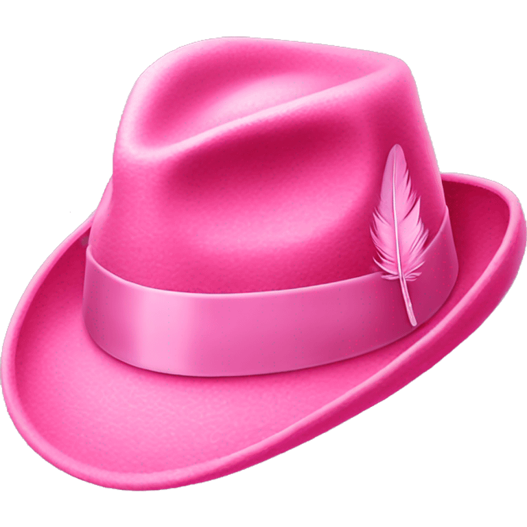 Realistic pink isolated side view of a Fedora Hat with feather. emoji