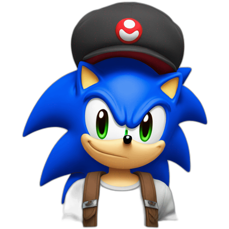 sonic wearing mario's hat emoji