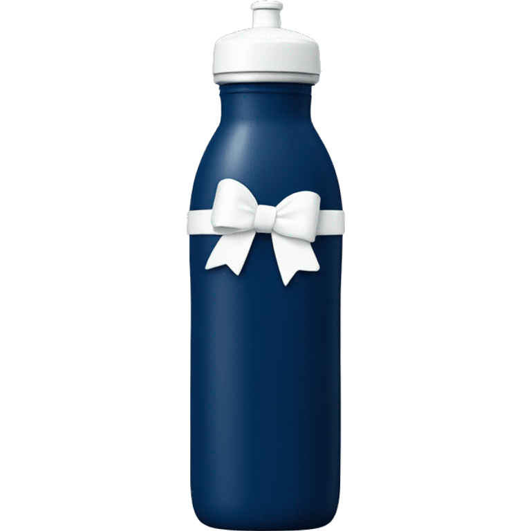 Navy blue water bottle with white lid and white bow around it  emoji