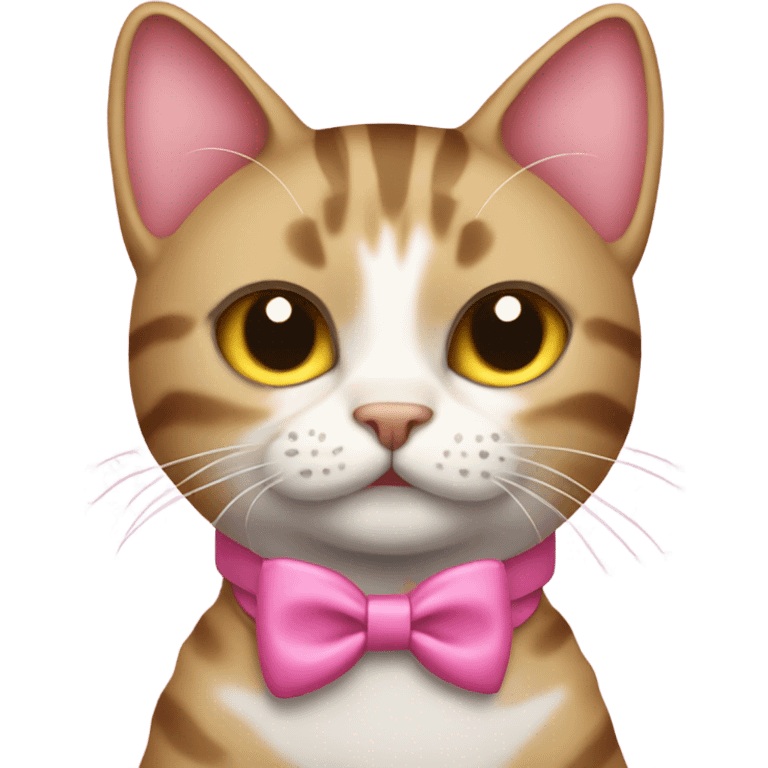 Tabby cat full body pink bow collar emoji