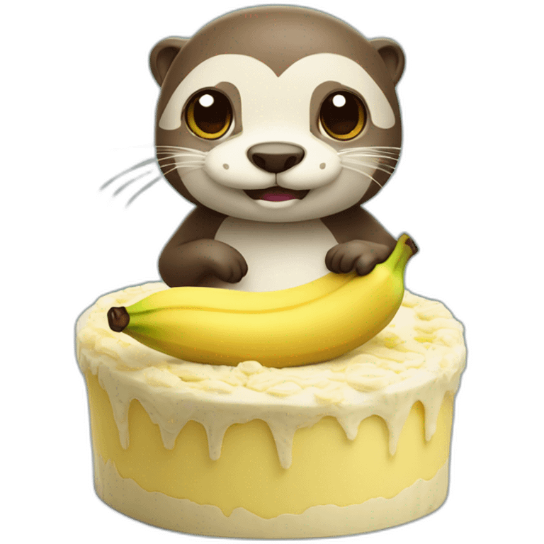 cute otter disguised ninja in a cake of banana emoji