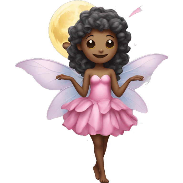 Fairy wearing pink holding the moon emoji