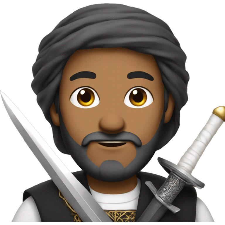 A Muslim leader with a beard and a sword  emoji