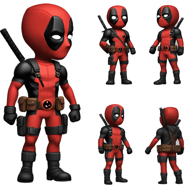 Cute deadpool character full body front side and back emoji