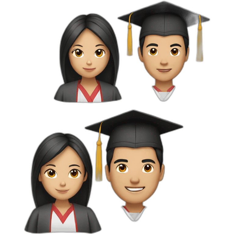 an Asian graduate in graduation gown consisting of one woman and one man emoji