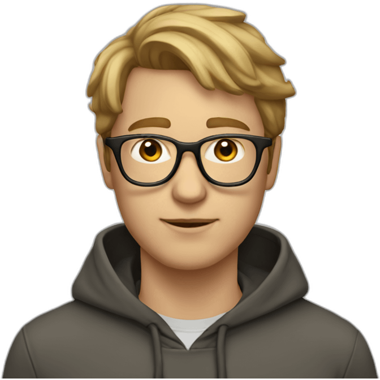 profile white male heart face dirty dark blonde tapered hair with clear glasses and hoodie emoji