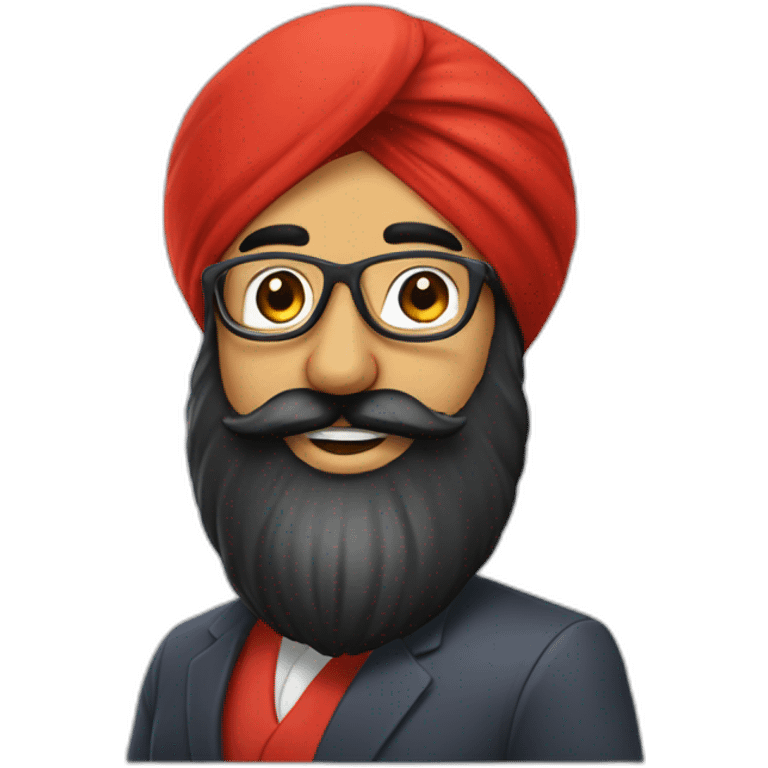 sikh businessman wearing a red turban, black full beard with moustaches, smile, tinted sunglasses emoji