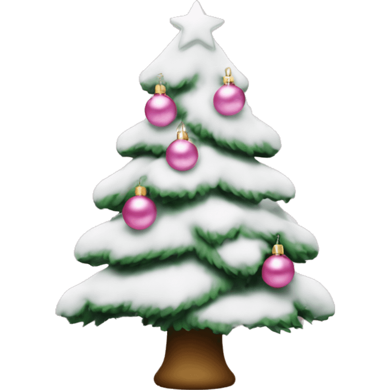 christmas tree with snow and light pink ornaments  emoji