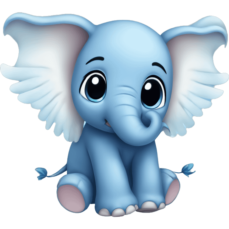 Blue cartoon like baby elephant with angel wings emoji