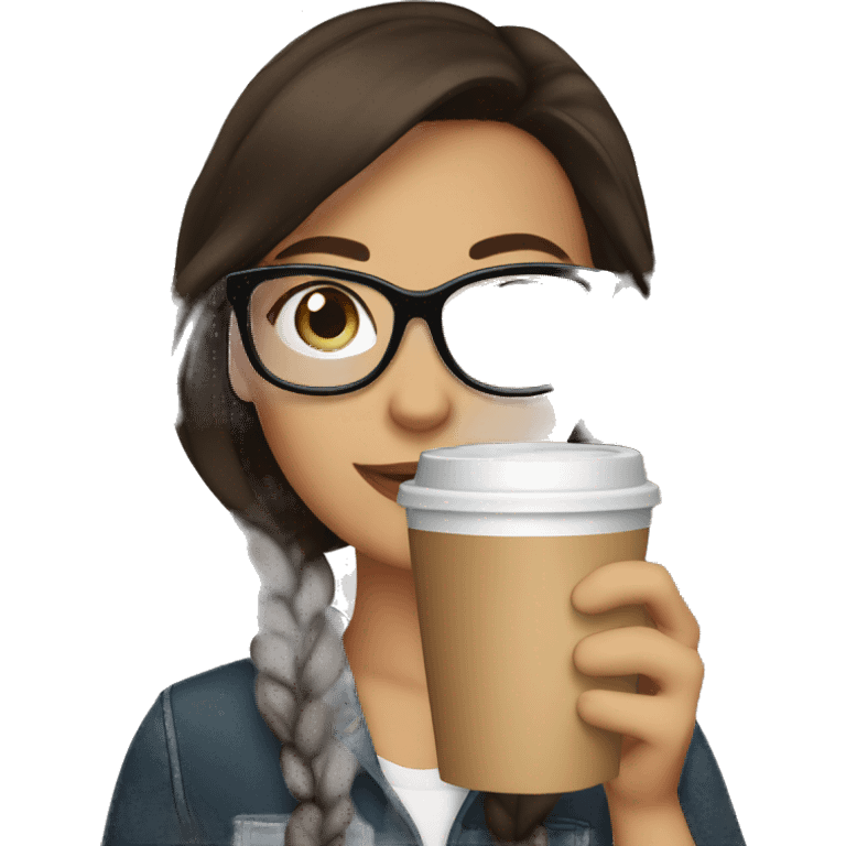 brunette with glasses, drinking coffee  emoji