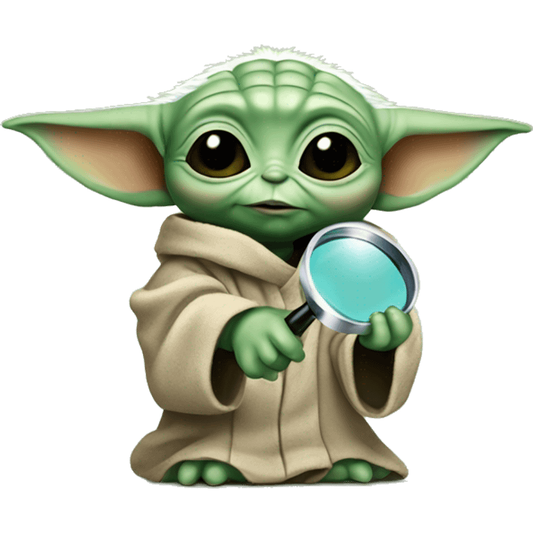 Baby Yoda holds a magnifying glass emoji