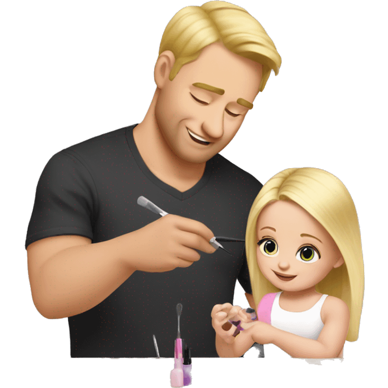 blonde babydaughter gives blonde dad a manicure emoji