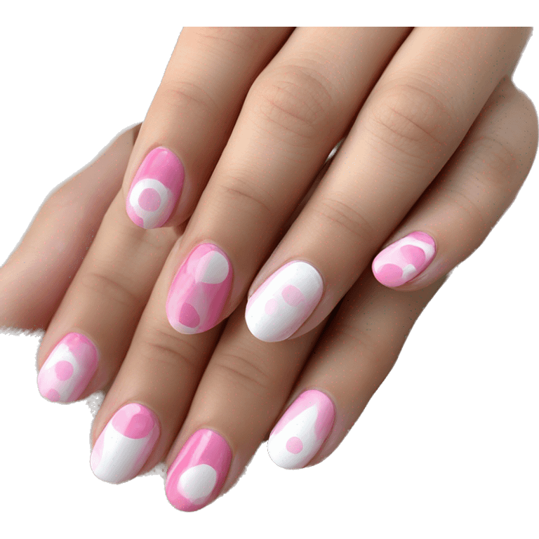 short painted mixture of pink and white ovals nails emoji