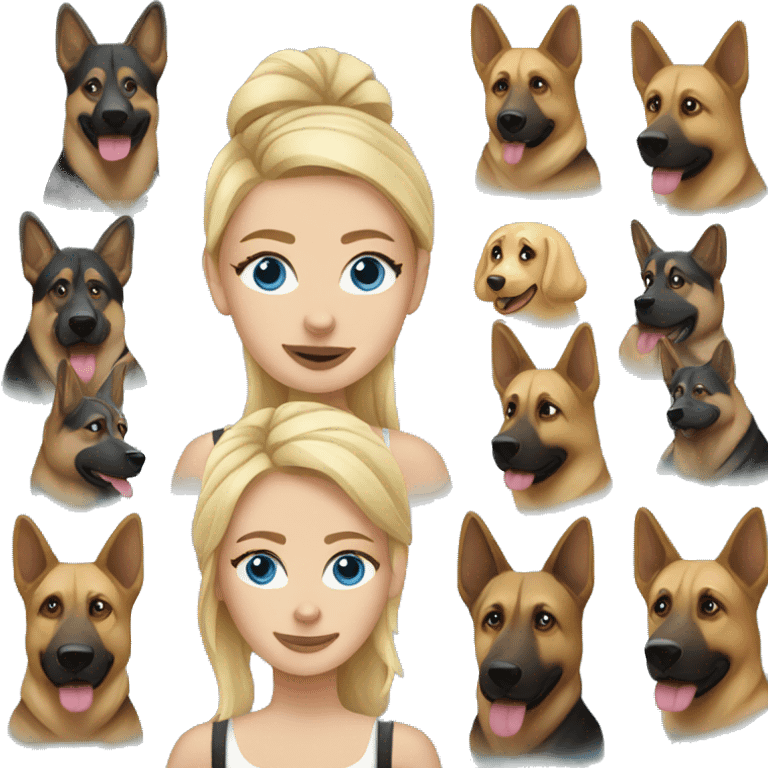 blonde woman with blue eyes and german shepherd emoji