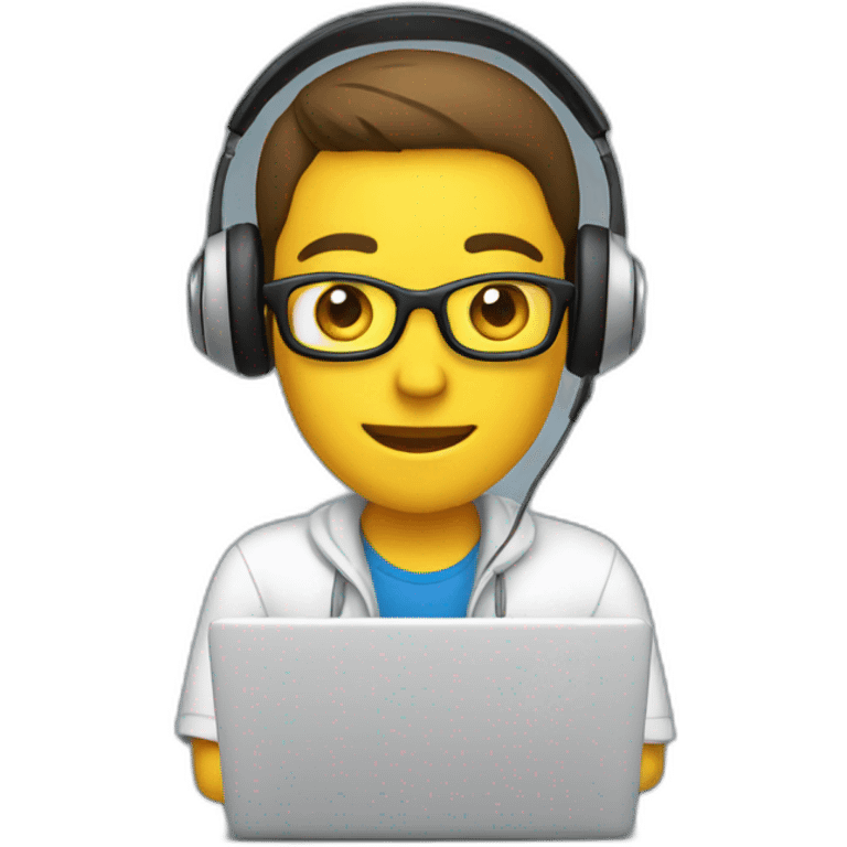 employee with headphones at laptop emoji