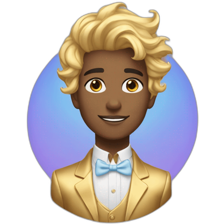 Posh-boy-with-golden-suit-and-blue-eyes-and-rainbow-unicorn-hair emoji