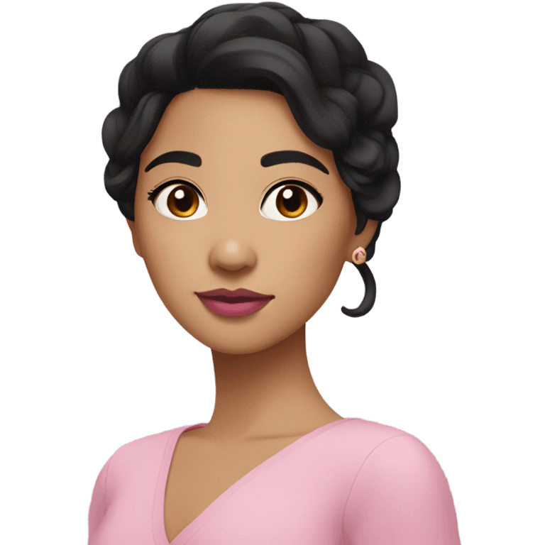 Thick medium black hair brown eyes and pink lip and pink cheek Filipino lady emoji