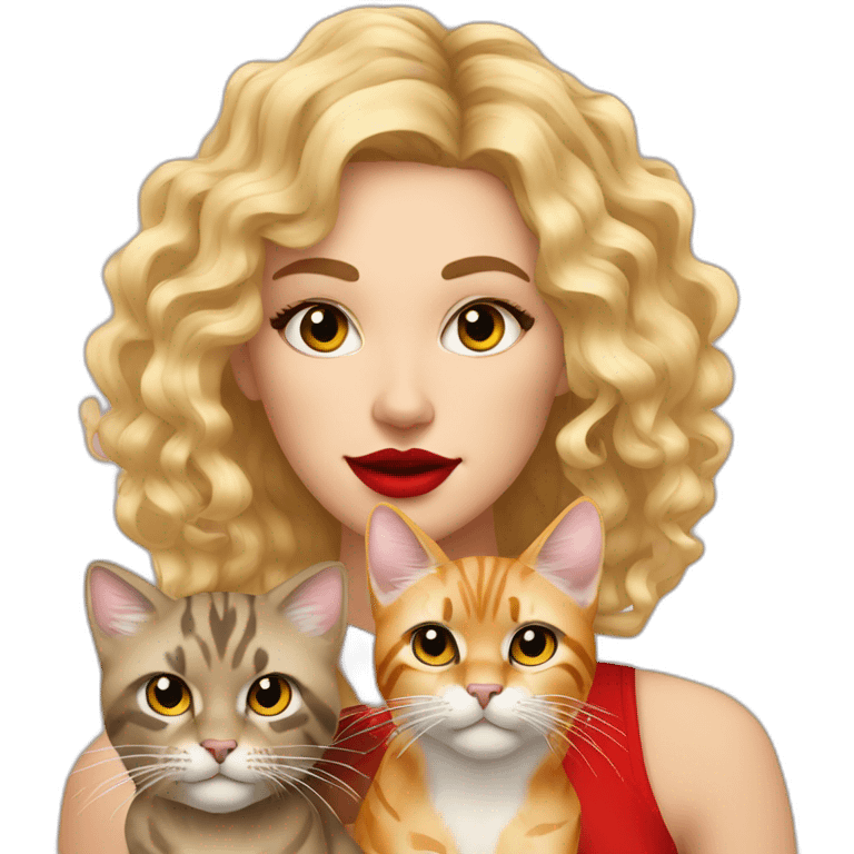 pretty-curly-blonde-woman-red-lips-with-cat-bengal emoji