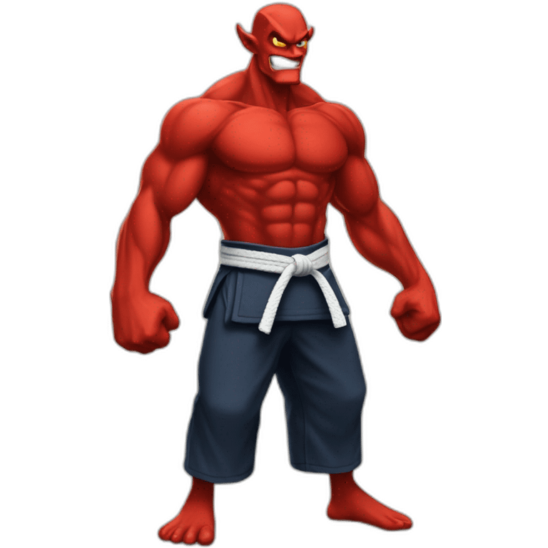 Tall skinny and muscular red devil wearing a Jiu-Jitsu gi emoji