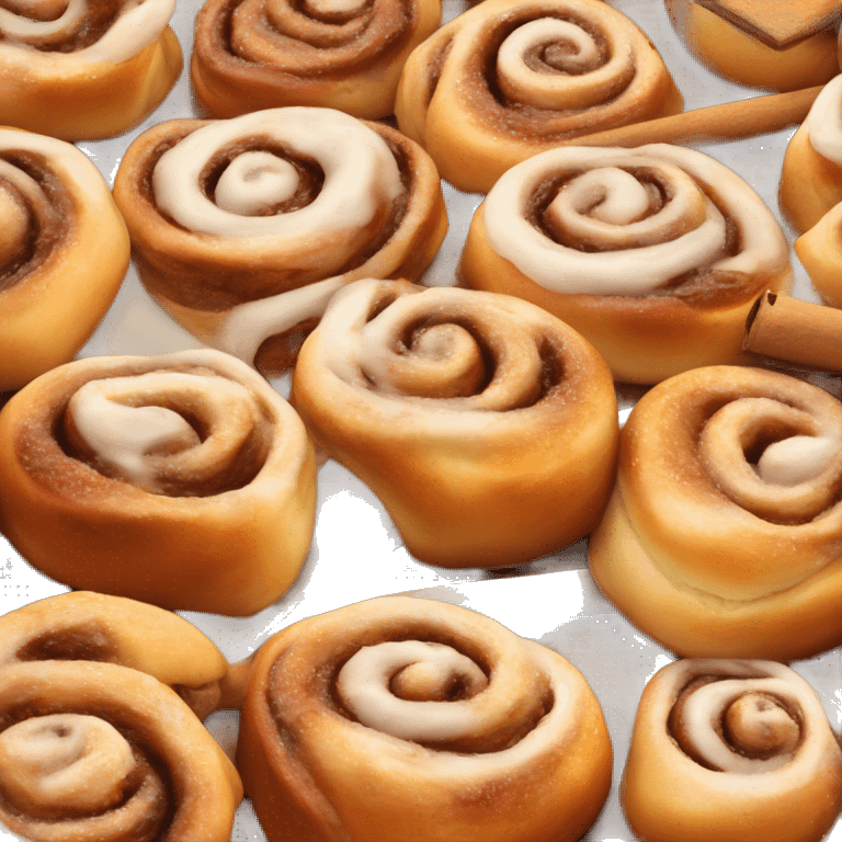 A tray of cinnamon rolls getting out of the ocen with a cozy fall atmosphere emoji