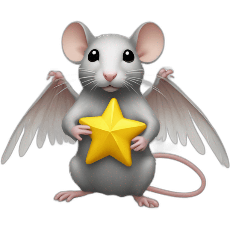 rat with white feather wings who is holding a yellow star emoji