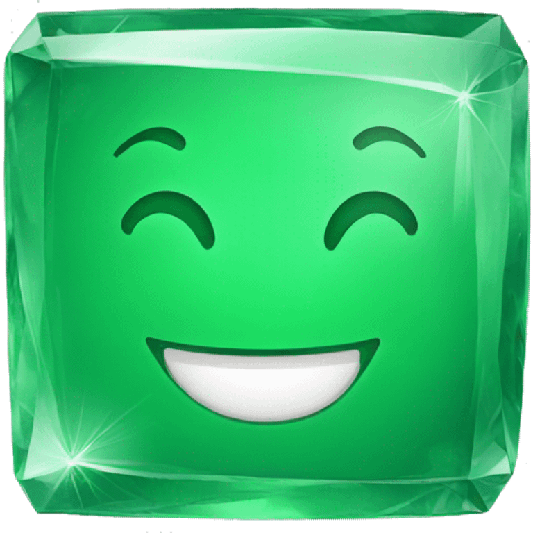 a green square cristal, happy face emoji