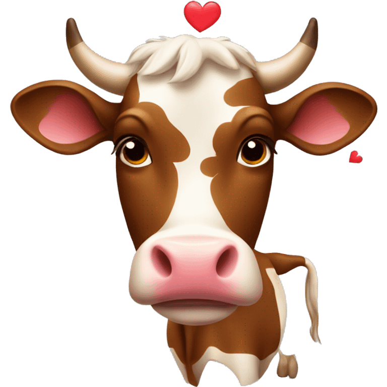 brown spotted cow with hearts emoji