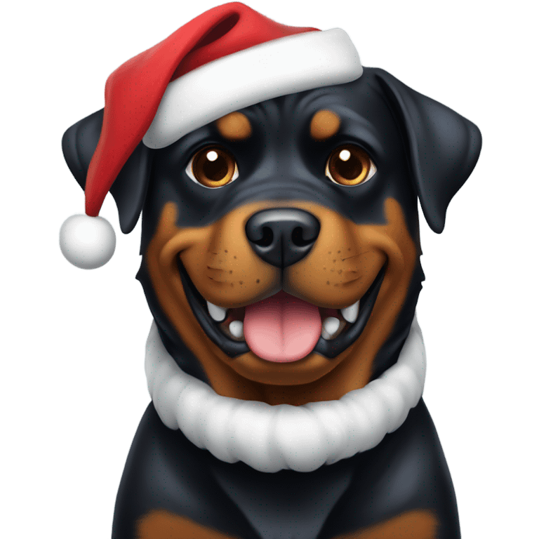 Rottweiler dog with a Santa hat emoji