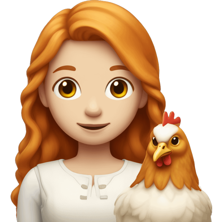 Ginger girl with Long hair and a white hen inside her Arms  emoji