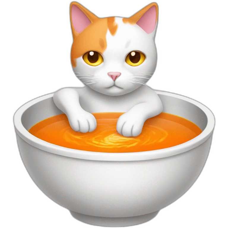 orange and white cat cooking a bowl of eyeball soup emoji