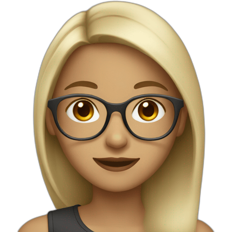 Dark blonde girl with silver glasses and dark brown eyes smiling emoji