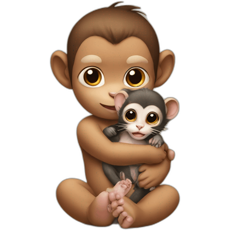 Baby monkey with baby cat emoji