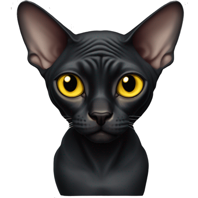 Black sphynx cat with really dark black face and yellow eyes emoji