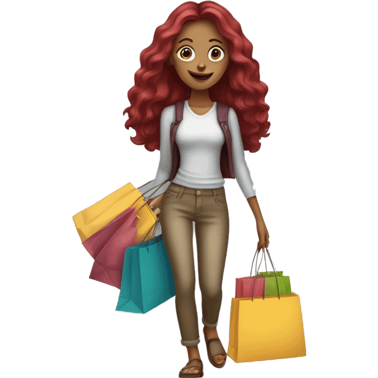 Long Burgundy haired girl, shopaholic, carrying a lot of shopping bags emoji